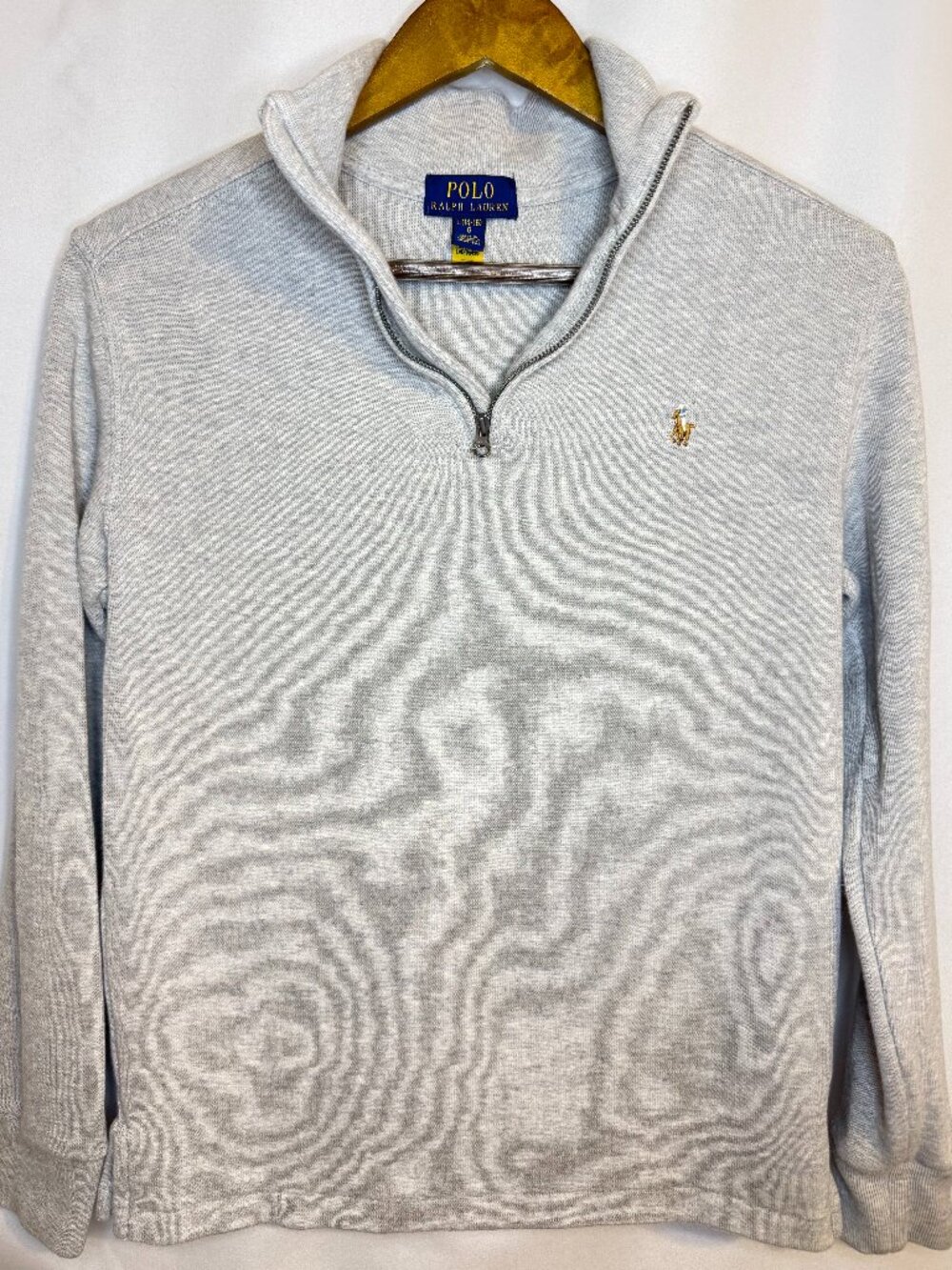 Polo Ralph Lauren Sweater Youth Large 14-16 Gray Quarter Zip Pony Logo Cotton